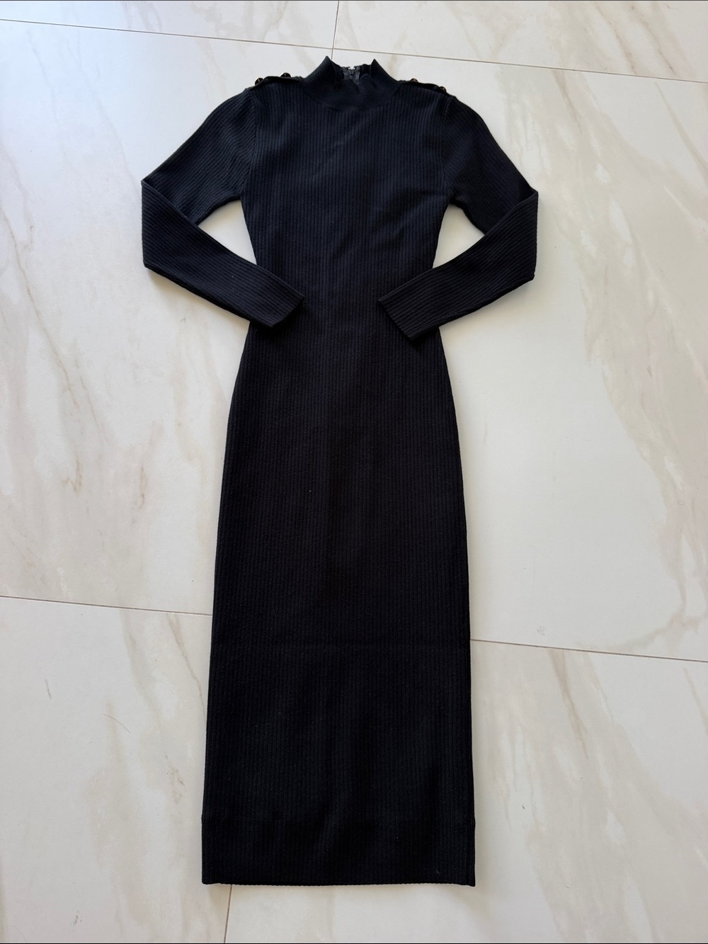 By egreis Black Long Sleeve Ribbed Midi Dress - xs